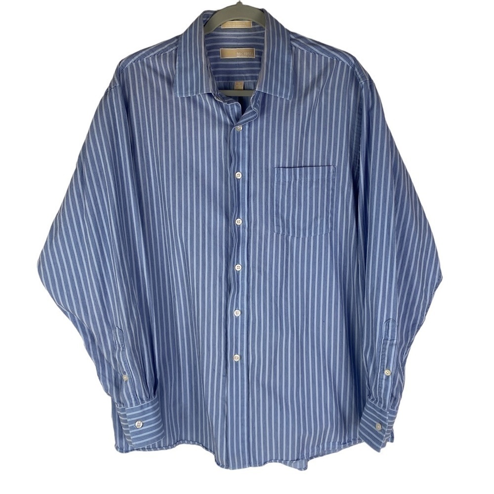 MICHAEL Michael Kors Striped Long Sleeve Button Down Shirt Men's 17-34/35‎ Blue